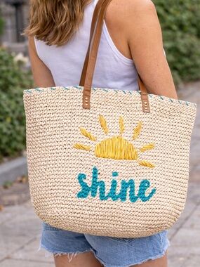 Nordstrom Natural Sun Shine Straw Tote Shine Sun Print